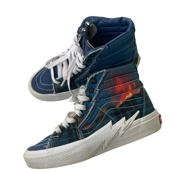 Vans SK8 Hi Bolt Big Reveal Sneakers Navy Flames Woman Sz 5 Skater versatile - Picture 14 of 16